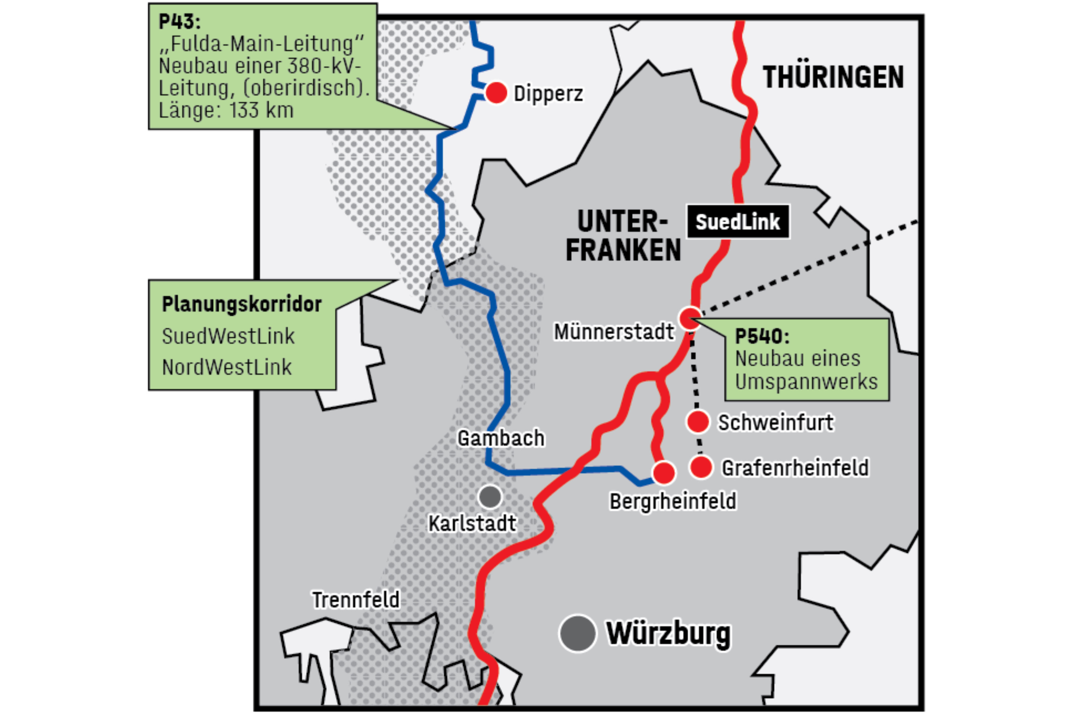 Unterfranken: Baurecht für Suedlink in der gesamten Region Unterfranken: Baurecht für Suedlink in der gesamten Region